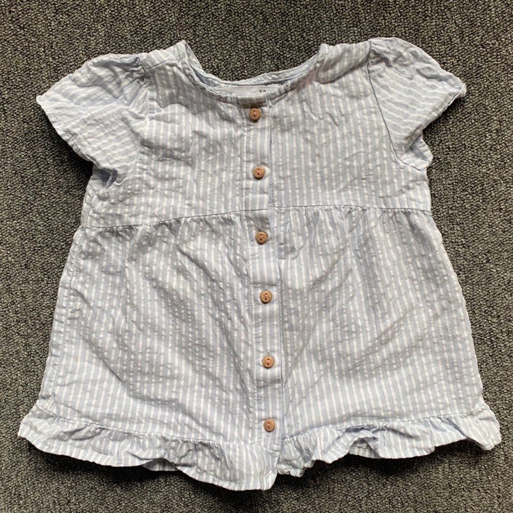 Zara Baby Girl Blue & White Striped Blouse 2T